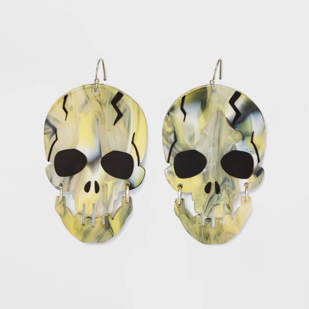 Skull Drop Earrings - Black/Yellow nwt Halloween
